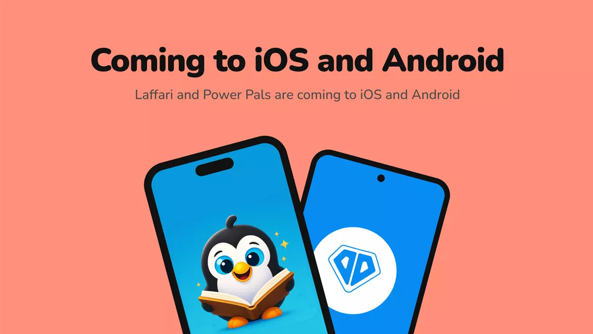 The Laffari and Power Pals app cards, both marked as coming to iOS and Android